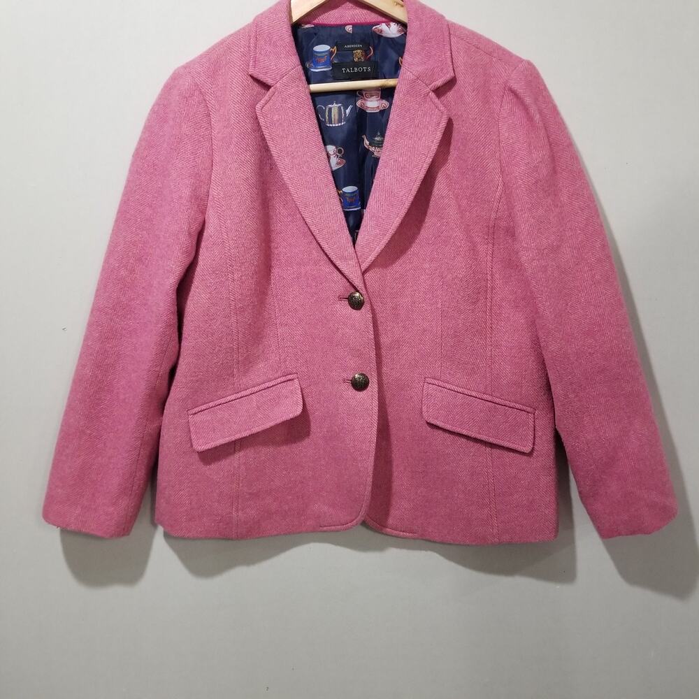 Talbots Shetland Blazer Size 6 Small Aberdeen Pink Herringbone Tweed Wool Jacket